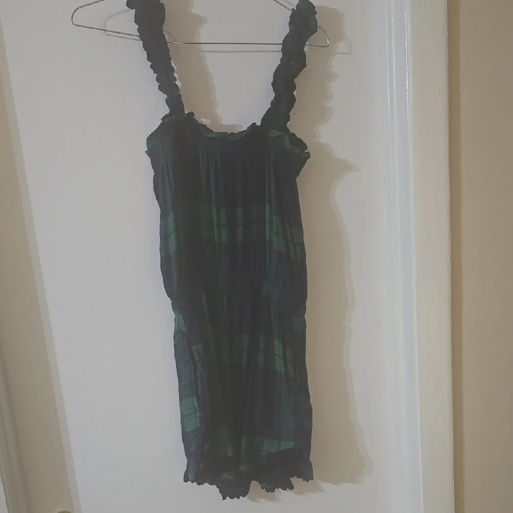 Aerie Navy Blue &‎ Green Plaid Stripe Romper Sz Sm